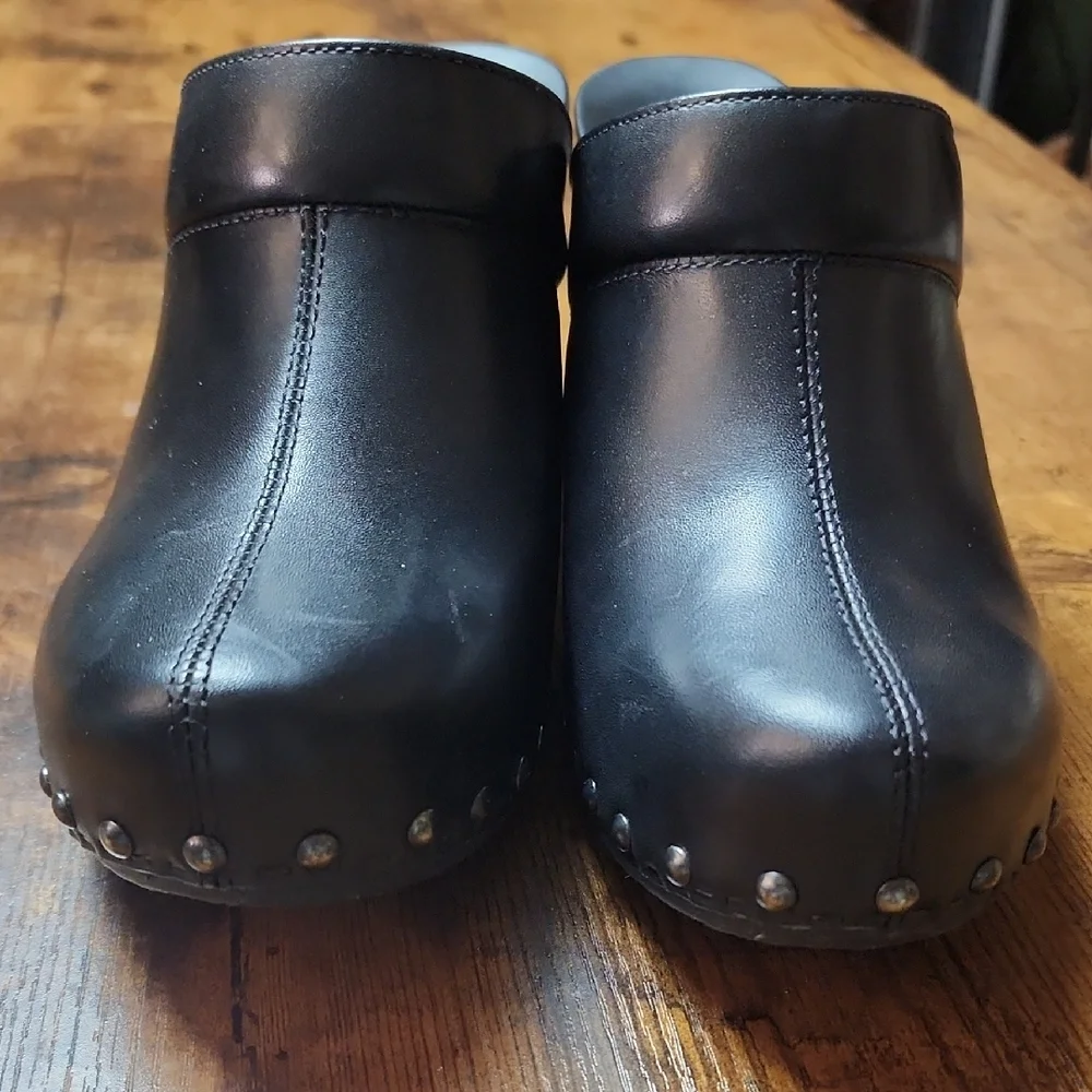DANSKO | Rae Black Leather Heeled Clogs Studded Mules | EU 38 (US 7.5 -8) - Picture 4 of 10